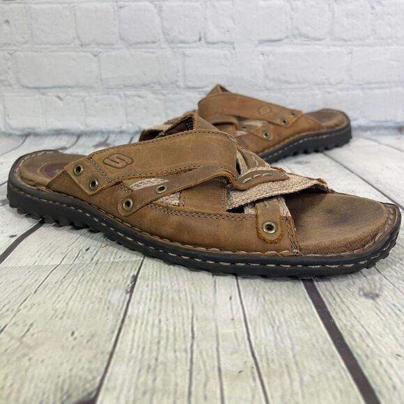 Skechers Sandals Sliders Women’s Size 10 Brown Leather 90's Y2K Chunky Platform - Picture 1 of 12